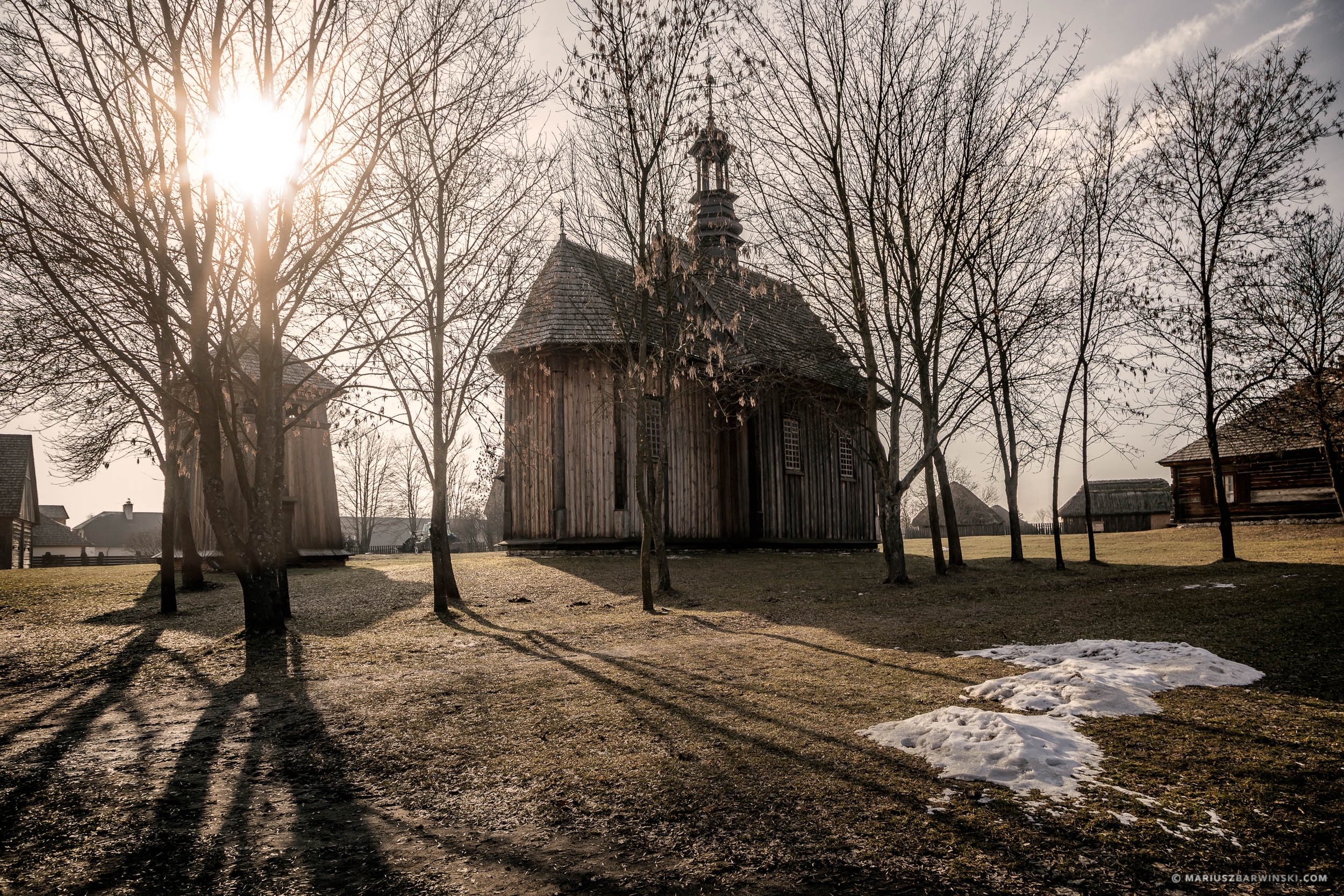 Old wooden church in open air-museum. Tokarnia. Kościół szpit