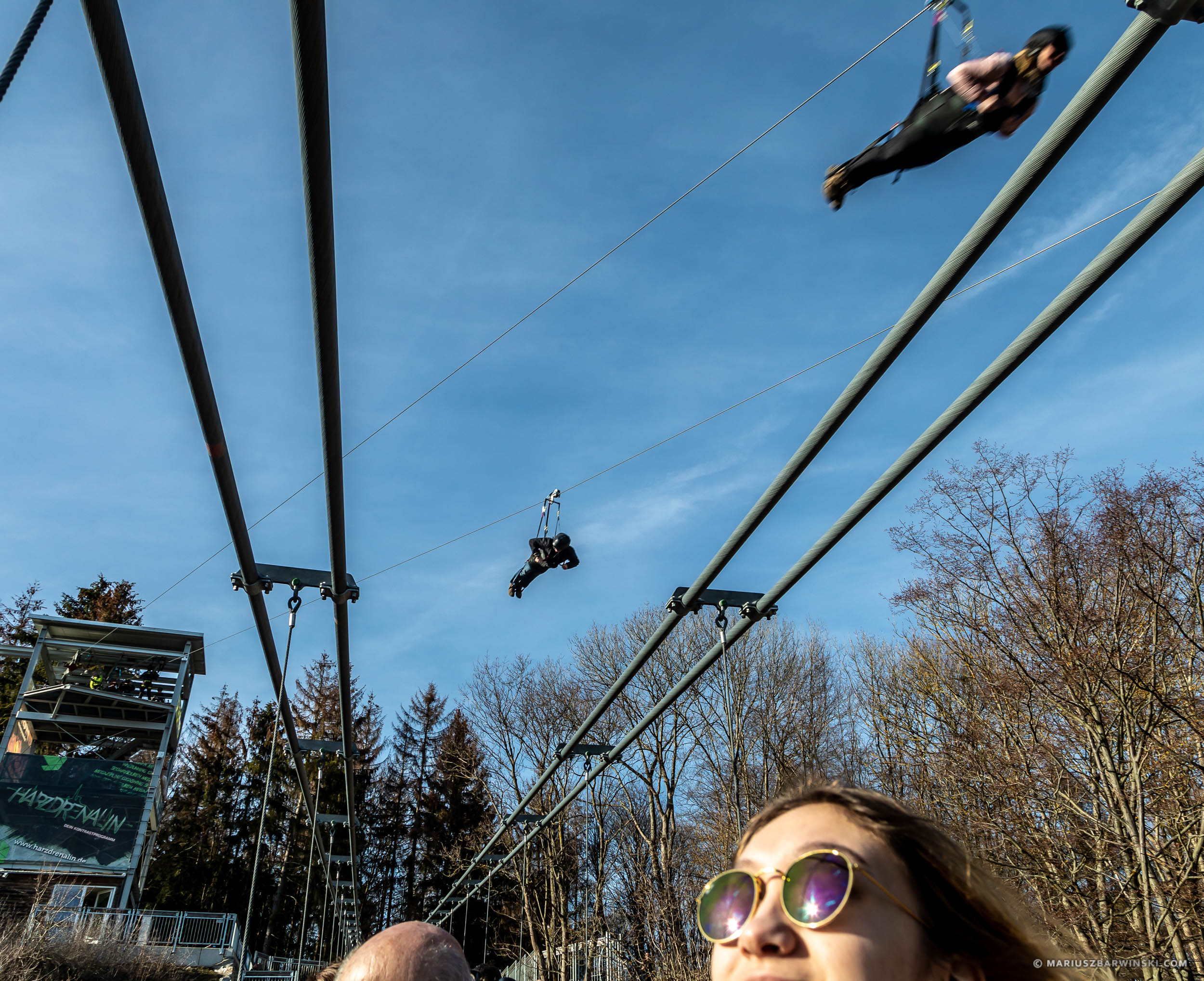 Zipline on Rappbode dam. Harz Mountains. Germany. Zjazd na tyrol